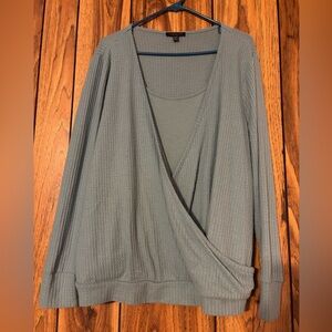 Lane Bryant Light Blue/Greenish Waffle-Knit Top